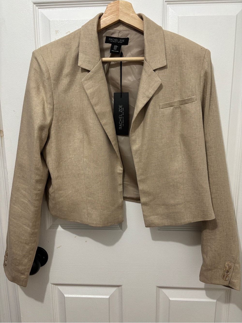 NWT Rachel Zoe Cropped Beige Linen-Blend Blazer